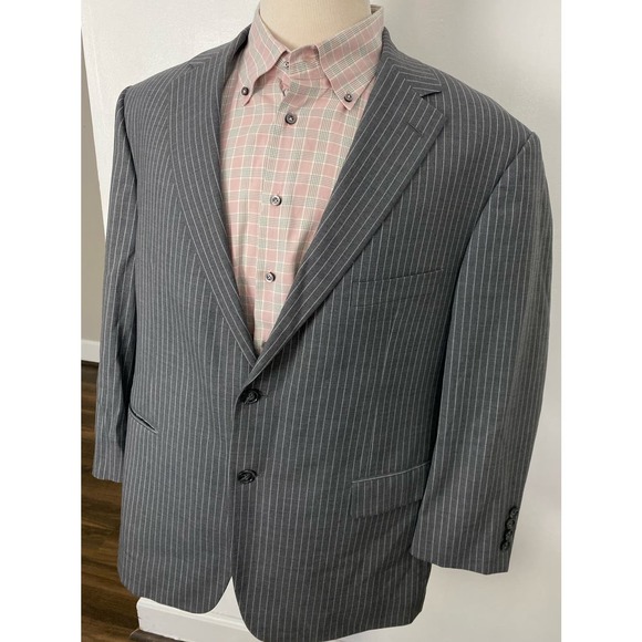 Men Samuelsohn Super 110s wool pinstripe 2-button lined blazer sportcoat, 44S - Picture 2 of 7